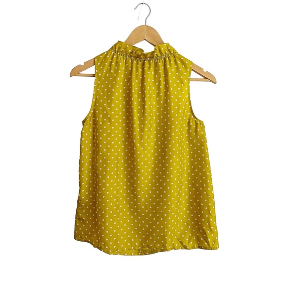 J. Crew Silk Yellow Gold Ruffle Neck Polka Dot Blouse - Picture 7 of 9
